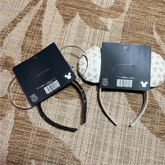 DISNEY EARS - 2 pieces! Black/silver and Tan/white Mickey Mouse Disneyworld NEW - Picture 6 of 6